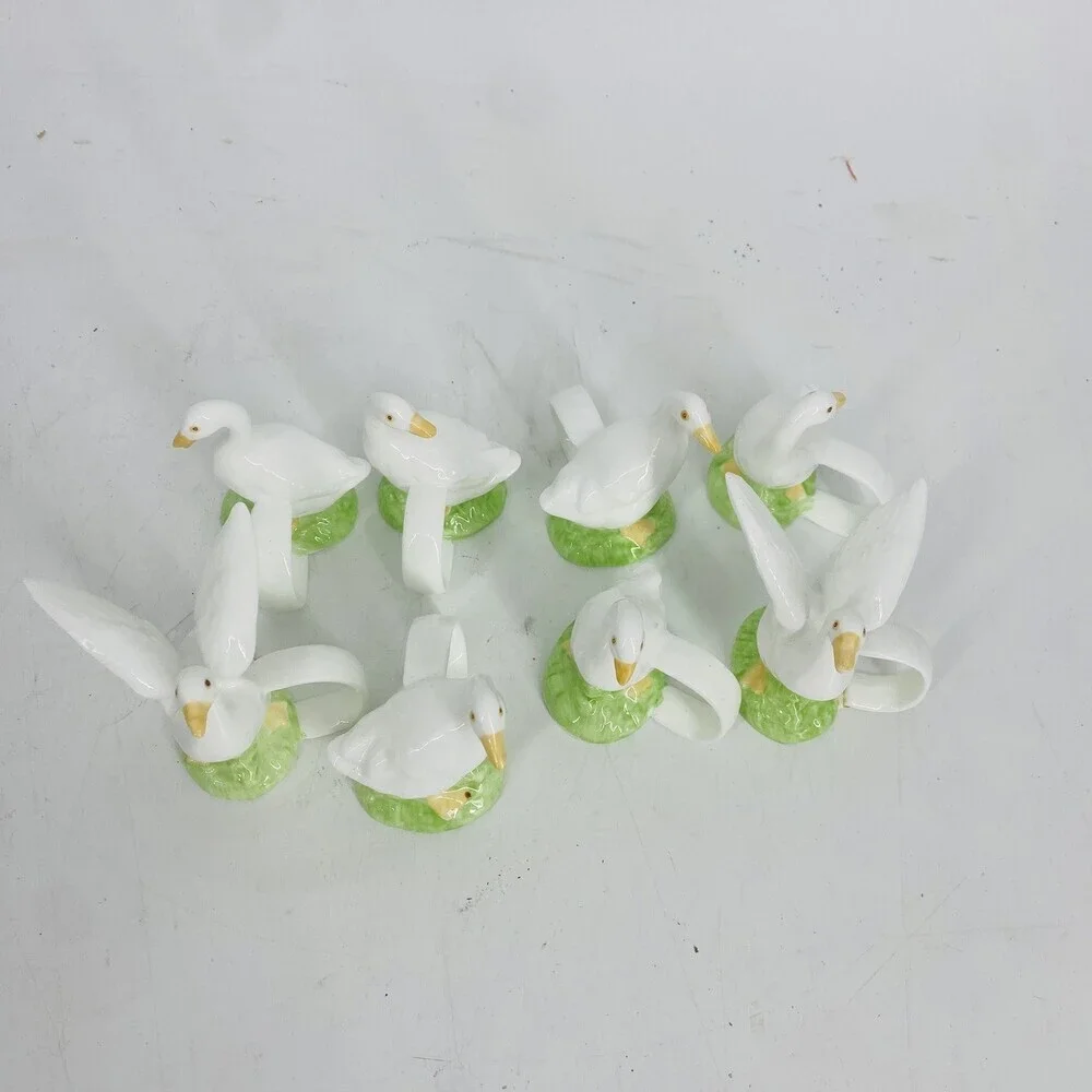 Vintage Lilian Vernon Bone China Goose Napkin Rings Set Of 8 Cottage Granny Core